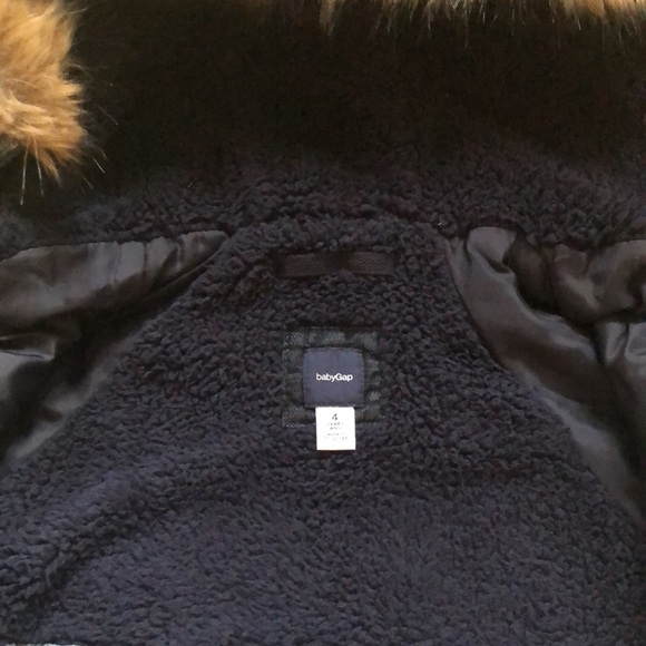 ❄️ GAP Kids 1969 Denim Snorkel Parka Sherpa Hooded Coat Jacket Blue - Picture 10 of 16